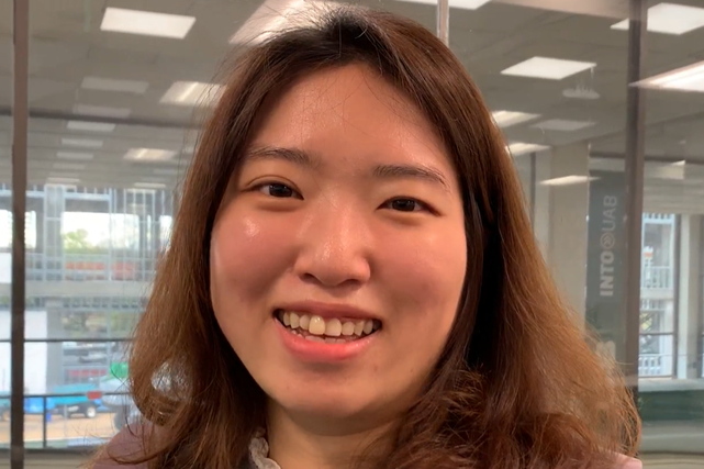 Hwakyun, a student from South Korea pursuing nursing, smiles at the INTO University of Alabama at Birmingham Center.