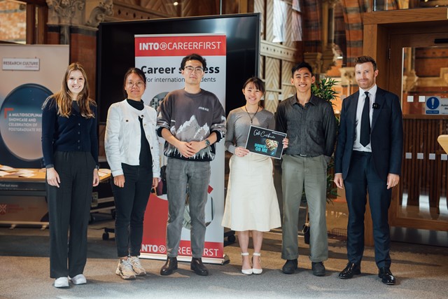 International students from Queen's University Belfast receive award for winning the employer challenge during INTO Career Boost program.